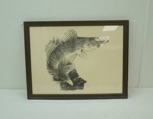 vintage framed walleye pencil art. signed and numbered 250 (26x20)