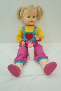 vintage 1964 Horsman Doll 27 tall in very good with bottle