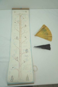 vintage see how Ive grown tree, vintage oriental fans