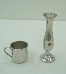 Vintage Pewter Bud Vase & Cup