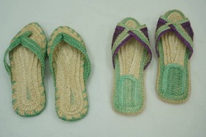 woven straw and grass thong slides