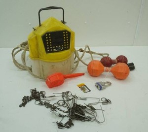 minnow bucket with rope, marker buoys, scoop