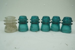 Vintage Glass Electrical Insulators (large blue & clear Glass)
