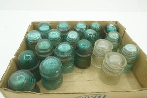 Vintage Glass Electrical Insulators (small green and clear glass)