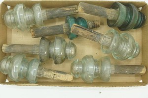 Vintage Glass Electrical Insulators (extra large green & clear glass)