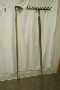 garden hoe and rake