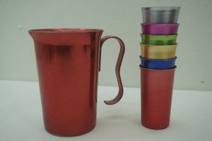 vintage Hawthorn aluminum  pitcher and tumblers