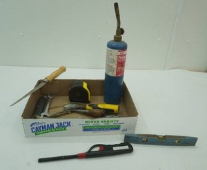 propane torch, hand tools, saw, tapemeasure