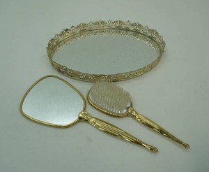 vintage oval mirror trinket tray and brush and mirror set