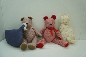 vintage soft teddy bears, cat, chicken 18 to 22