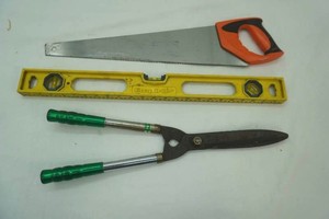 Empire 24 level, Irwin hand saw, hedge trimmer