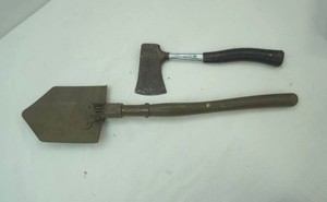 metal handled ax and military style E-Tool