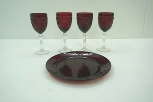 Cristal Darques antique Ruby Red water goblets and 1 dinner plate
