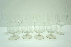 6 vintage Cristal Darques diamond pattern clear water goblets, 4 cut crystal Brnady Cognac snifter glasses