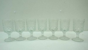 7 Anchor Hocking Wexford wine goblets in pressed glass diamond pattern