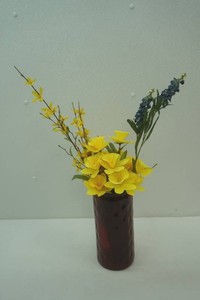 Ruby Red Thumb Print pattern vase with artificial bouquet