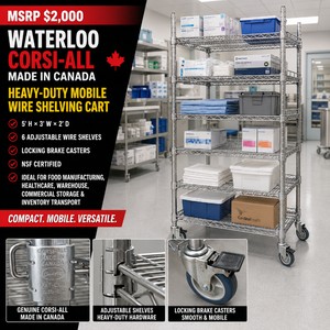 MSRP $2,000 Waterloo Cari-All Heavy-Duty Mobile Wire Shelving Cart, 6 Adjustable Wire Shelves, Locking Brake Casters, NSF Certified, Ideal For Food Manufacturing, Healthcare, Warehouse, Commercial Storage &amp Inventory Transport, 5 x 3 x 2
