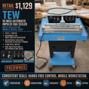 MSRP $1129 TEW TISA-452 18 Automatic Impulse Heat Bag Sealer, 2mm Seal Width, Auto Or Foot Pedal Operation, Adjustable Seal, Cooling &amp Recycle Timers, 110V 600W Commercial Packaging Machine, Valley Lab Included, Works Great