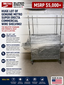 MSRP $5,000 Huge Lot Of Genuine Metro Super Erecta Commercial Wire Shelving 12 Heavy-Duty 24  48 Shelves, Posts, Casters, Shelf Ledges &amp Accessories, NSF Restaurant, Medical, Laboratory, Warehouse &amp Industrial Storage System