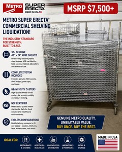 MSRP $7,500 Metro Super Erecta� Commercial Shelving Liquidation 30 Genuine 48 x 24 Wire Shelves, Posts, Heavy-Duty Casters &amp Accessories, NSF Hospital, Warehouse, Restaurant &amp Industrial Storage