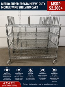 MSRP $2,200 Metro Super Erecta Heavy-Duty Mobile Wire Shelving Cart With Shelf Dividers, Commercial Stainless Steel Shelving, Swivel Casters, Ideal For Hospitals, Warehouses, Inventory, Parts, Food Service &amp Manufacturing 4 x 4 x 2