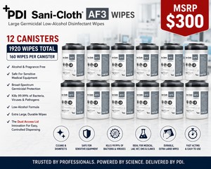 MSRP $300 New 1 Case (12 Canisters) PDI Sani-Cloth AF3 Wipes, Large Germicidal Low-Alcohol Disinfectant Wipes, Alcohol &amp Fragrance Free, Safe For Sensitive Medical Equipment, Janitorial, Vet, EMS, Lab &amp Clinic Use, Exp 1222 Tested Excellent