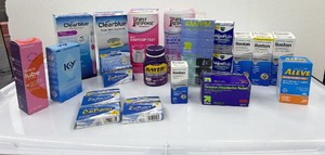 Large Lot of Brand New cosmetic related items - first responseclear blue pregnancy test liquid lube KY jelly Vicks vapor rub ibuprofen Aleve and more
