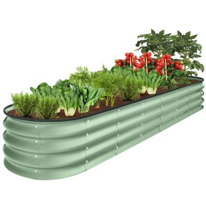 Brand New Outdoor Metal Raised Oval Garden Bed for Vegetables, Flowers - 8x2x1ft Sage green