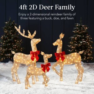 Brand New 3-Piece Lighted Christmas Deer Set Outdoor Decor with 175 LED Lights - Gold