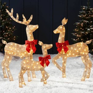 Brand New 3-Piece Lighted Christmas Deer Set Outdoor Decor with 175 LED Lights - Gold