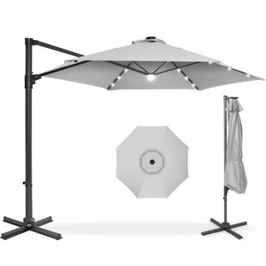 360 LED Rotating Cantilever Offset Patio Umbrella - 10ft- Fog Grey color