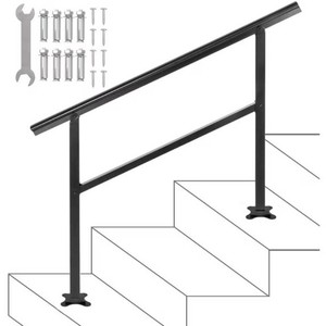 VEVOR 3-4 Steps Handrail Adjustable from 0 to 50 Degrees Outdoor Stairs 48 X 35.5 inch Outdoor Handrail for Stairs Outdoor Aluminum Black Stair Railing