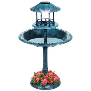 Best Choice Products - Solar Outdoor Bird Bath Pedestal Fountain Garden Decoration w Fillable Planter Base - Peacock Blue