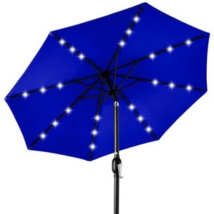 Best Choice Products 10ft Solar LED Lighted Patio Umbrella w Tilt Adjustment, UV-Resistant Fabric - Resort Blue