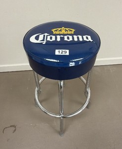 Corona Beer Logo Vinyl-Top Bar Stool, Chrome Legs