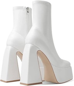 Platform Boots for Women Mid Calf Boots Square Toe Chunky High Heel Boots Side Zipper Ankle Booties