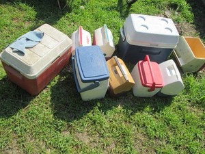 Large assortment of camping coolers...