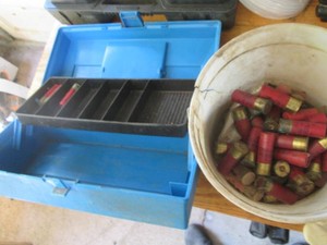 Plastic toolbox and ice cream bucke...
