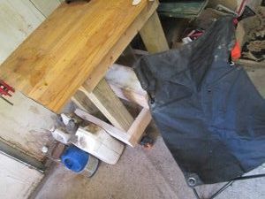 Rolling wood workbench with small b...