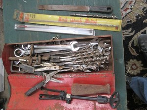 Metal toolbox with a variety of com...