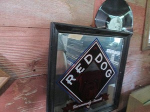Red Dog framed bar back mirror...