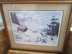 Elk in the Foothills framed, signed...