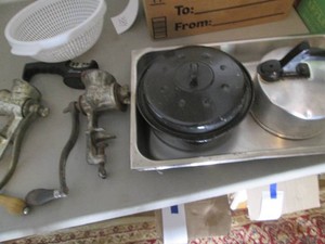 Vintage Meat grinders, catering pan...