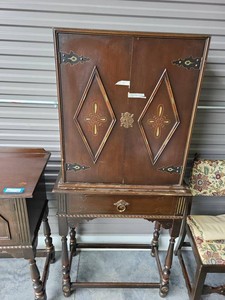 Vintage Spanish Revival Cabinet on Stand Drawer Brass Hardware