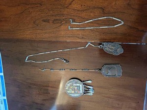 Vintage Costume Jewelry Lot Medals Necklace Abalone Brooch Fob