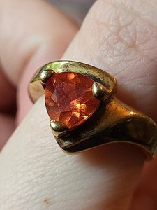 Vintage Marked 10K Gold Trillion Cut Orange Stone Ring 5.19g