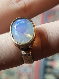 925 Sterling Silver Faceted Opalite Oval Statement Ring Size See Photos