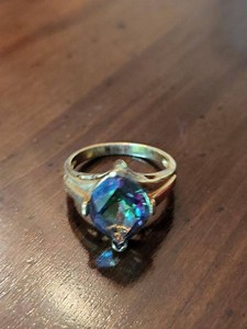 Unmarked Gold Tone Marquise Mystic Topaz Style Statement Ring
