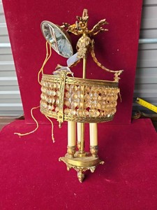 Vintage Gilt Metal Beaded Basket Pendant Chandelier 3-Light See Photos