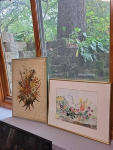 Framed Floral Wall Art Pair Signed K Fisher Bouquet Print Gold Frames